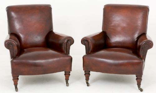 Good Pair of Leather Victorian Library Chairs