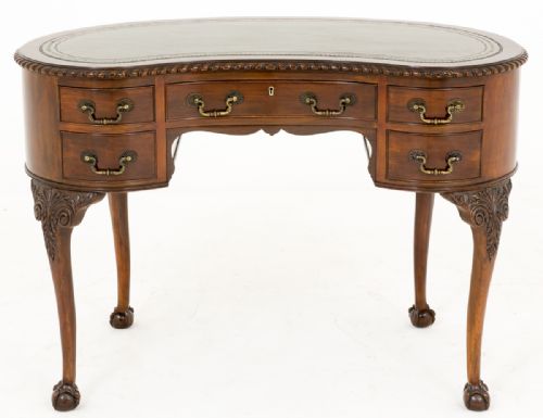 Mahogany Chippendale Style Kidney Shaped Writing Table