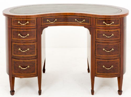 Spectacular Victorian Plum Pudding Mahogany Kidney Shaped Desk