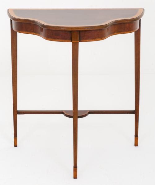 Sheraton Revival Mahogany Inlaid Shaped Console Table