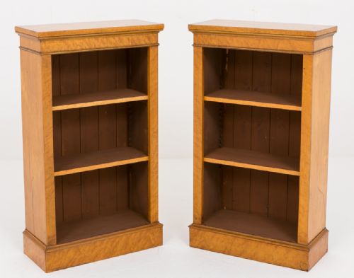 Pair of Victorian Style Birdseye Maple Open Bookcases
