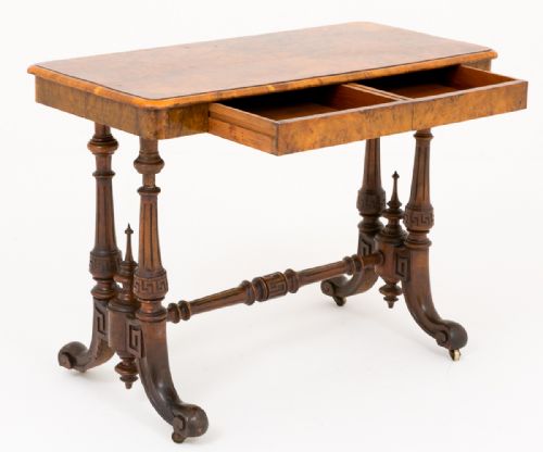 BURR WALNUT VICTORIAN LIBRARY TABLE - ADDITIONAL PHOTO 3