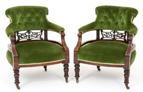 Pair of Victorian Carved Tub Chairs