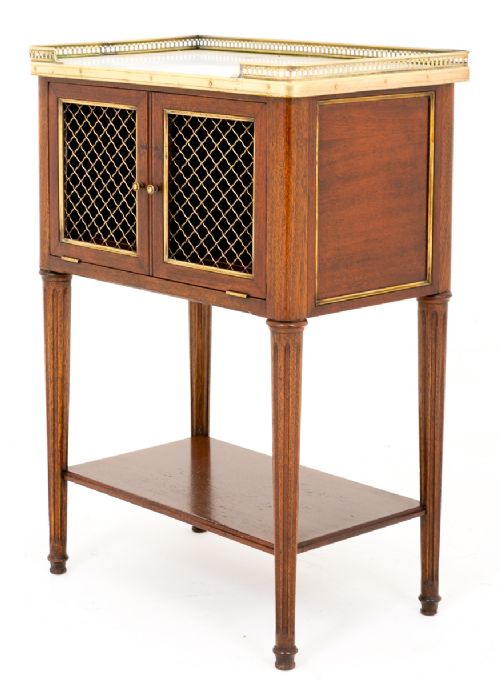 Mahogany French Marble Top Side Cabinet