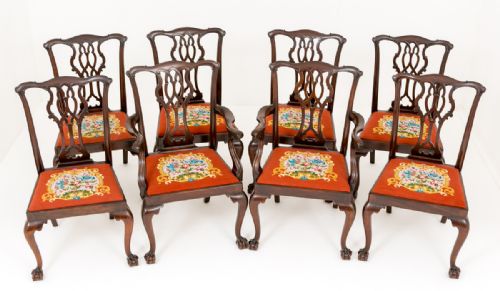 Good Set of 8 (6+2) Mahogany Chippendale Style Dining Chairs
