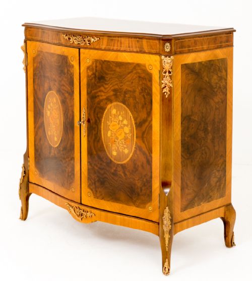 Stunning Burr Walnut and Marquetry 2 Door Cabinet