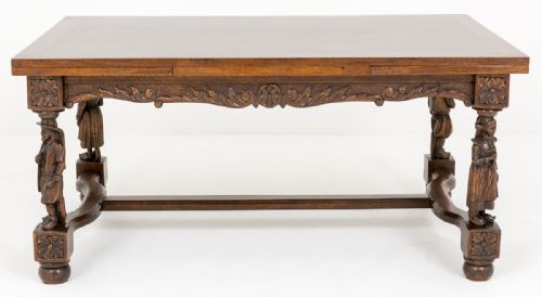 Interesting French Carved Oak Dining Table