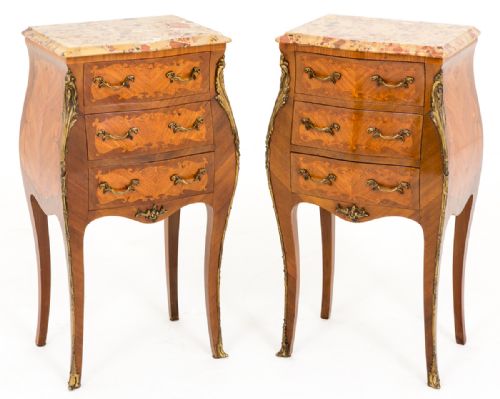 Pair of French Walnut Inlaid Bedside Cabinets