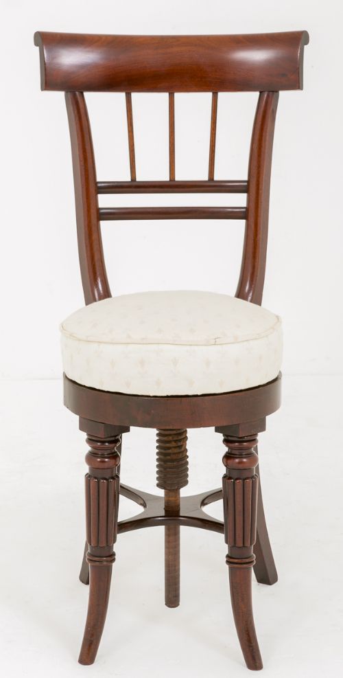 Unusual Regency Mahogany Revolving Piano Chair