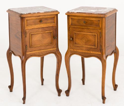 Pair of French Walnut Bedside Cabinets.