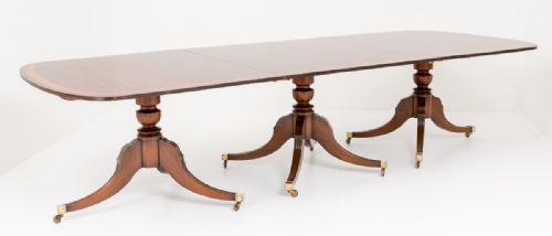 Superb Regency Style Mahogany 3 Pedestal Dining Table