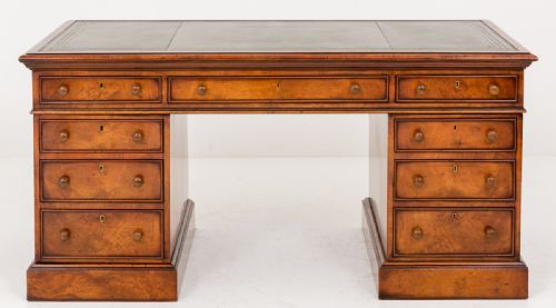 Victorian Burr Walnut Pedestal Desk