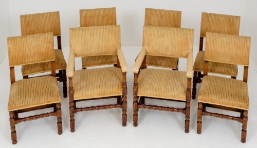 Set of 8 (6+2) French Oak Country Chairs