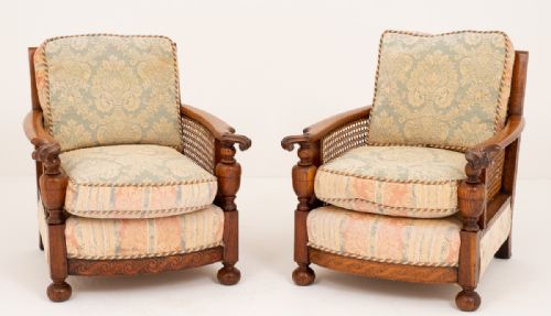 Good Pair of Oak Bergere Chairs