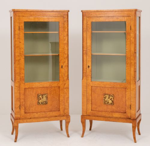 Stunning Matched Pair of  Swedish Mazur Birch Display Cabinets