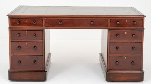 9 Drawer Mahogany Victorian Pedestal Desk