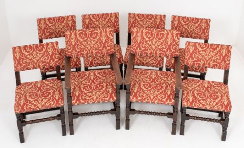 Set of 8 (6 + 2) Oak Dining Chairs