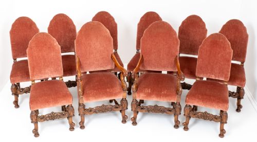 Stunning Set of 10 Walnut Carolean Style Dining Chairs