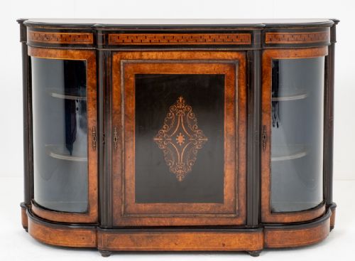 Victorian Burr Walnut and Ebonised Credenza.