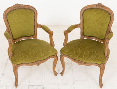 Pair of Pretty French Walnut Open Armchairs