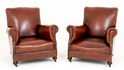Pair of Leather Victorian Club Chairs