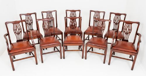 Set of 10 (8 + 2) Chippendale Style Mahogany Dining Chairs