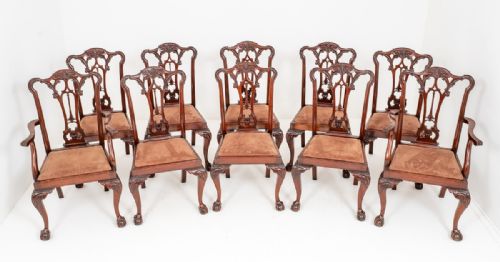 Set of 10 (8 + 2) Chippendale Style Mahogany Dining Chairs