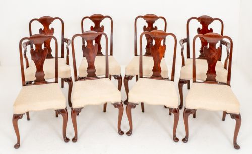 Set of 8 Mahogany Queen Anne Style Dining Chairs