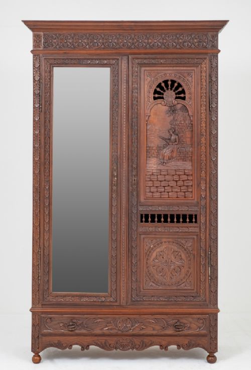 French Carved Oak 2 Door Wardrobe