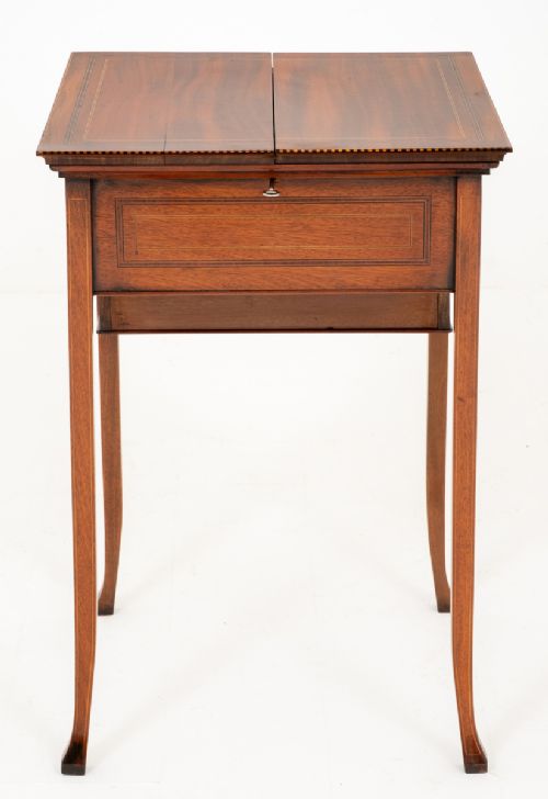 ELEGANT MAHOGANY SHERATON REVIVAL POPUP WRITING TABLE