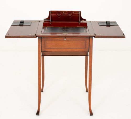 ELEGANT MAHOGANY SHERATON REVIVAL POPUP WRITING TABLE - ADDITIONAL PHOTO 2