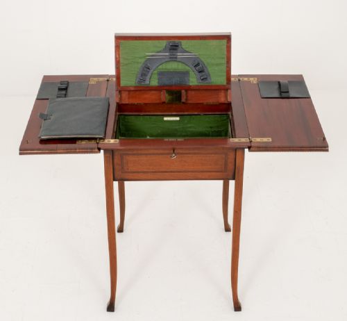 ELEGANT MAHOGANY SHERATON REVIVAL POPUP WRITING TABLE - ADDITIONAL PHOTO 7