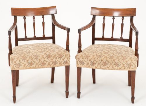 Pair of George III Mahogany Open Elbow Chairs