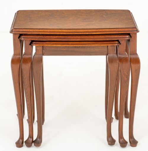 Burr Walnut Nest of 3 Tables