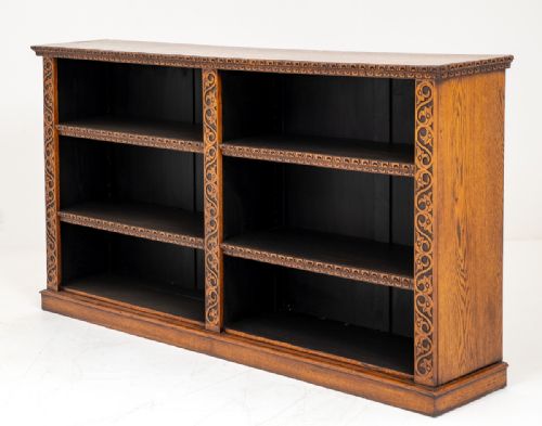 Victorian Carved Oak Double Open Bookcase