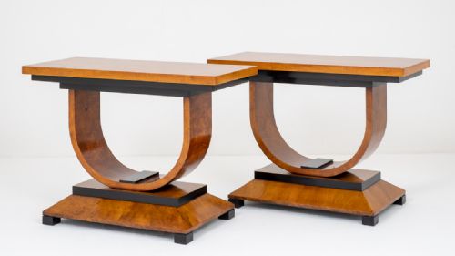 Absolutely Stunning Pair of Walnut Art Deco Console Tables