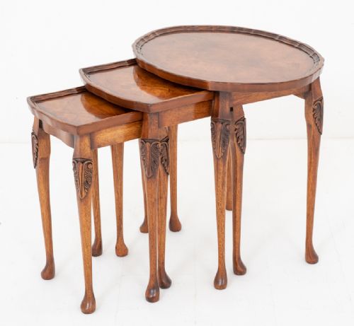 Burr Walnut Nest of 3 Tables