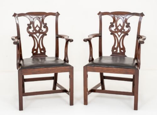 Pair of Mahogany Chippendale Style Arm Chairs.