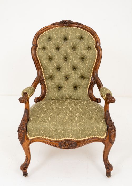 Good Quality Victorian Walnut Open Armchair