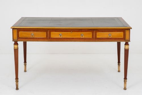 French Mahogany and Satinwood 3 Drawer Writing Table