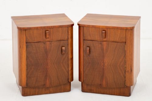 Pair of Stylish Walnut Art Deco Bedside Cabinets