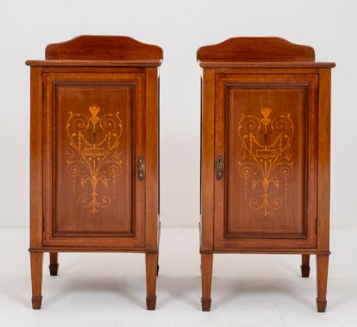Pair of Inlaid Sheraton Revival Side Cabinets