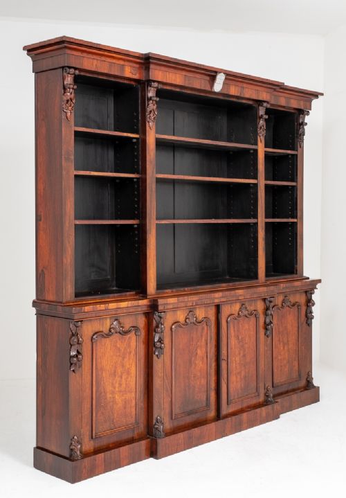 Early Victorian Rosewood Breakfront Bookcase