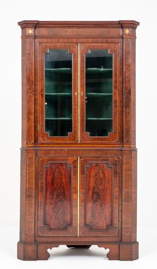 Georgian Style Mahogany Inlaid Corner Cabinet