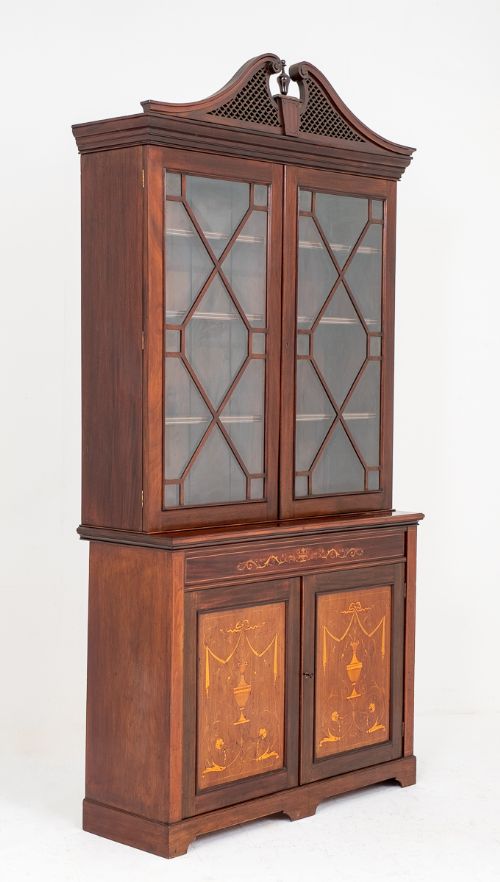 Mahogany Sheraton Revival 2 Door Inlaid Bookcase