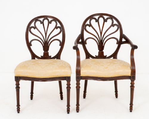 fig 1. Magnificent Set of 14 Hepplewhite Design Mahogany Dining Chairs