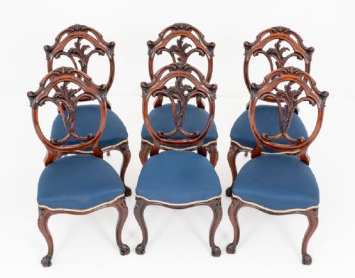 Wonderful Set of 6 Rosewood Cabriole Leg Dining Chairs