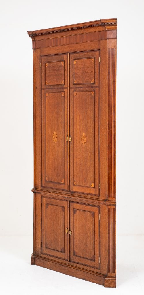 Georgian Oak Inlaid Double Corner Cabinet