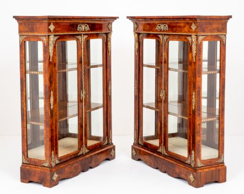 Stunning Pair of Walnut Display Cabinets