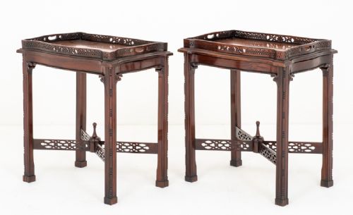 Delightful Pair of Mahogany Chippendale Style Silver Tables